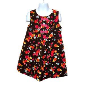 Gymboree Girls Jumper Dress Corduroy 5T Brown Floral Bows Pleated Button Back